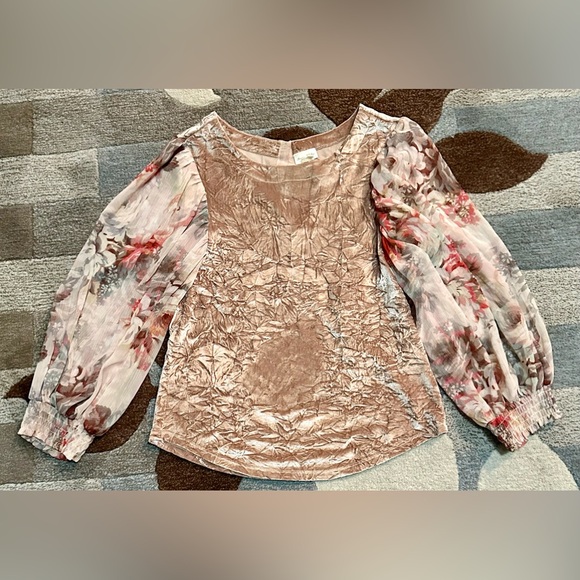 Anthropologie Meadow Rue Romantic Crushed Velvet Top w Chiffon Balloon Sleeves - Picture 2 of 9